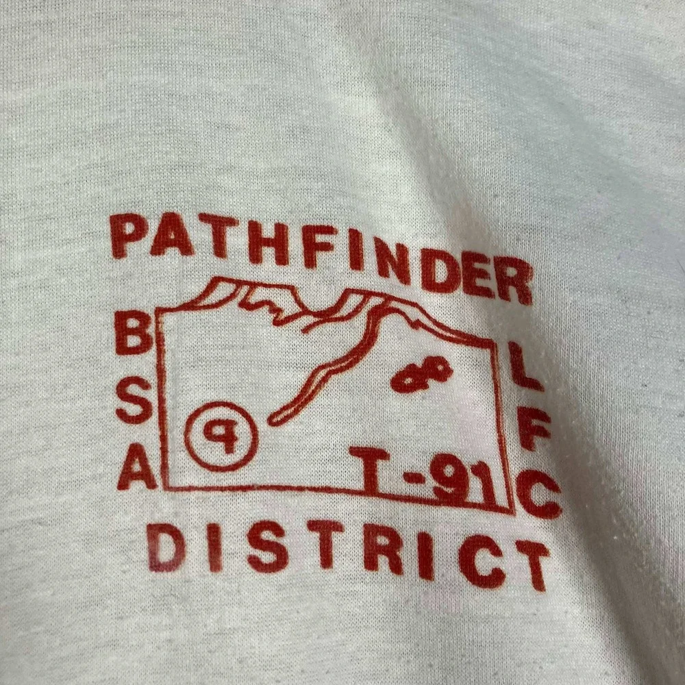Vintage 70s Russell Athletic BSA Pathfinder District Ringer T Shirt White Red M - Picture 3 of 13